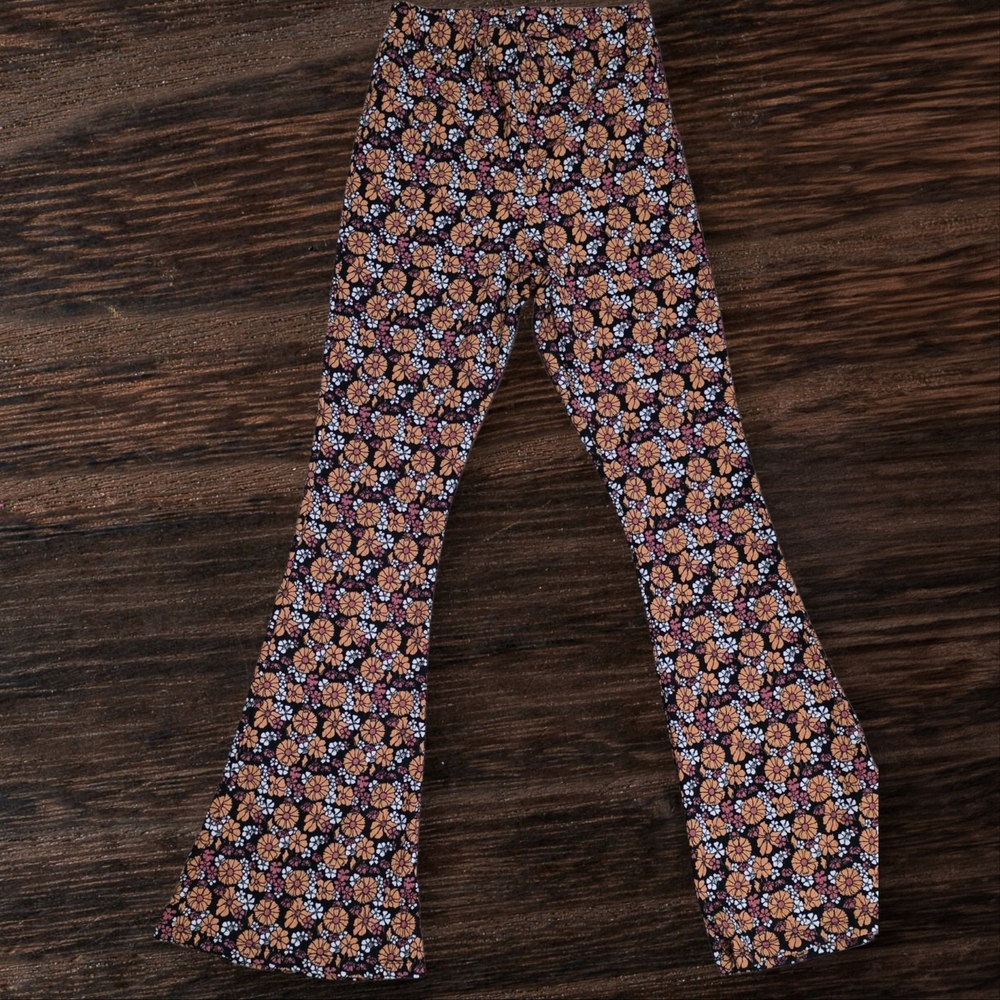 Topshop ASOS Black Floral Print Flared Leggings